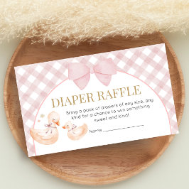 Pink Gingham Silly Goose Baby Shower Diaper Raffle エンクロージャーカード
