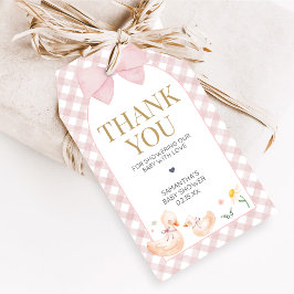 Pink Gingham Silly Goose Baby Shower Favor Tags ギフトタグ