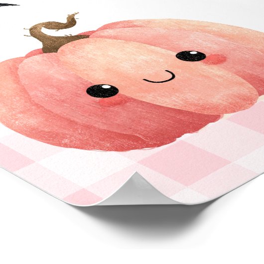 Pink Gingham Spooky One First Birthday Welcome ポスター (角)