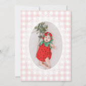 Pink Gingham Strawberry Berry 1st Photo Birthday 招待状 (裏面)