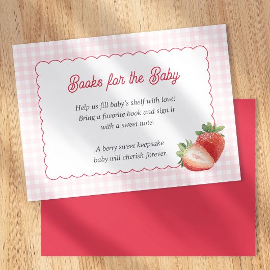 Pink Gingham Strawberry-Books for Baby Cards エンクロージャーカード