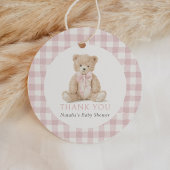 Pink Gingham Teddy Bear Baby Shower フェイバータグ