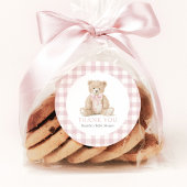 Pink Gingham Teddy Bear Baby Shower ラウンドシール