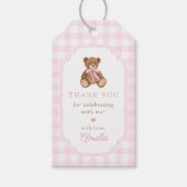 Pink Gingham Teddy Bear Beary First Birthday ギフトタグ (正面)