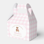 Pink Gingham Teddy Bear Beary First Birthday フェイバーボックス (正面サイド)