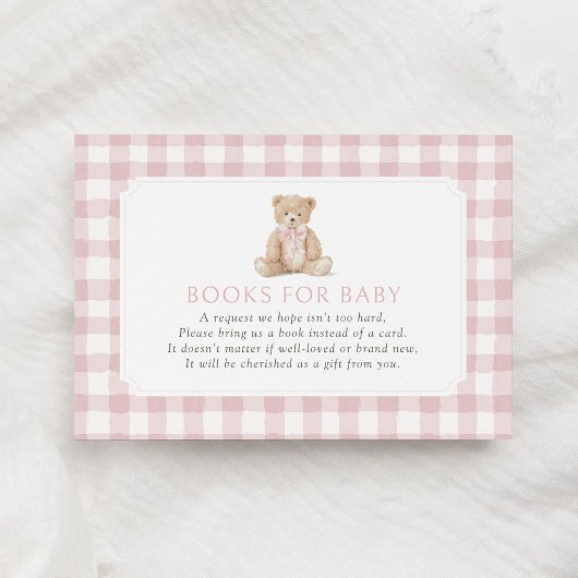 Pink Gingham Teddy Bear Books for Baby エンクロージャーカード