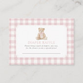 Pink Gingham Teddy Bear Diaper Raffle Ticket エンクロージャーカード (正面)