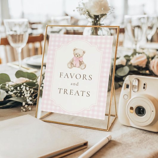 Pink Gingham Teddy Bear Favors & Treats ポスター