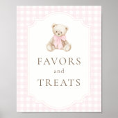 Pink Gingham Teddy Bear Favors & Treats ポスター (正面)