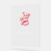 Pink Gingham Teddy Bear Neutral Baby Shower アクリルサイン (傾斜)