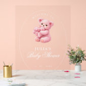 Pink Gingham Teddy Bear Neutral Baby Shower アクリルサイン (ウェディング)