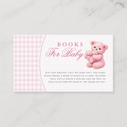Pink Gingham Teddy Bear Neutral Baby Shower エンクロージャーカード (正面)