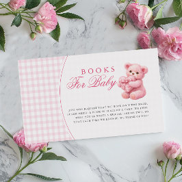Pink Gingham Teddy Bear Neutral Baby Shower エンクロージャーカード