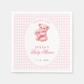 Pink Gingham Teddy Bear Neutral Baby Shower スタンダードカクテルナプキン (正面)