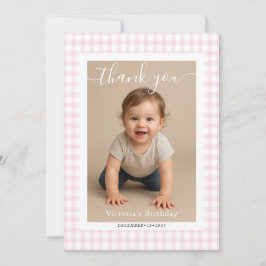Pink Gingham Teddy Bear Neutral Baby Shower ノートカード