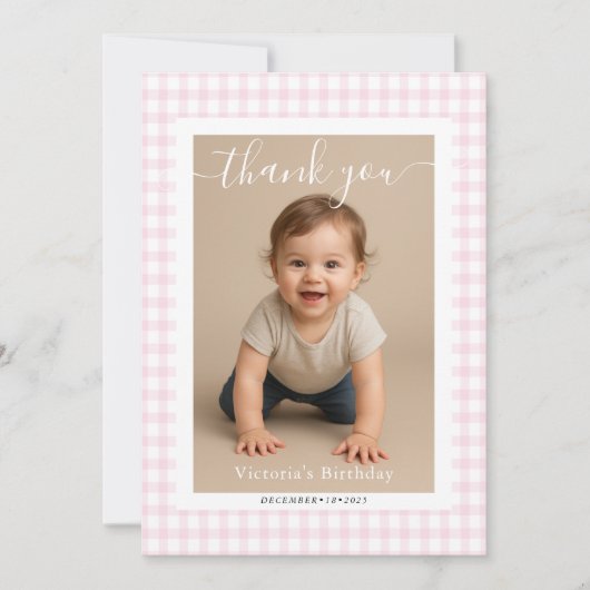 Pink Gingham Teddy Bear Neutral Baby Shower ノートカード (正面)