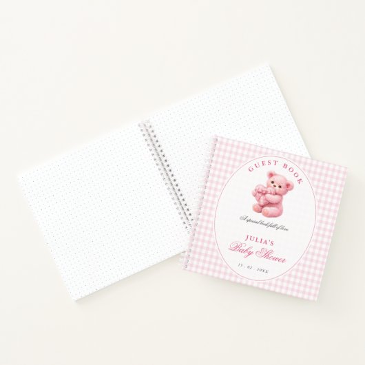 Pink Gingham Teddy Bear Neutral Baby Shower ノートブック (内部)