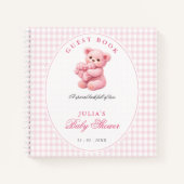 Pink Gingham Teddy Bear Neutral Baby Shower ノートブック (正面)