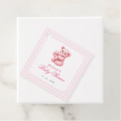 Pink Gingham Teddy Bear Neutral Baby Shower フェイバータグ (インサイチュ)