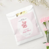 Pink Gingham Teddy Bear Neutral Baby Shower フェイバーバッグ (封をした状態)