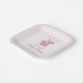 Pink Gingham Teddy Bear Neutral Baby Shower ペーパープレート (傾斜あり)