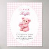 Pink Gingham Teddy Bear Neutral Baby Shower ポスター (正面)