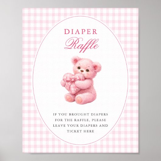 Pink Gingham Teddy Bear Neutral Baby Shower ポスター (正面)