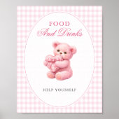 Pink Gingham Teddy Bear Neutral Baby Shower ポスター (正面)