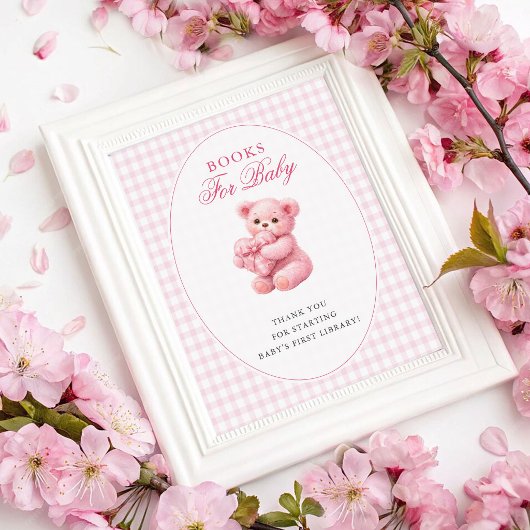 Pink Gingham Teddy Bear Neutral Baby Shower ポスター