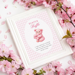 Pink Gingham Teddy Bear Neutral Baby Shower ポスター