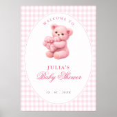 Pink Gingham Teddy Bear Neutral Baby Shower ポスター (正面)