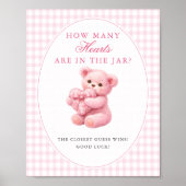 Pink Gingham Teddy Bear Neutral Baby Shower ポスター (正面)