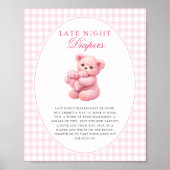 Pink Gingham Teddy Bear Neutral Baby Shower ポスター (正面)