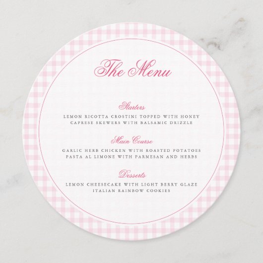 Pink Gingham Teddy Bear Neutral Baby Shower メニュー (正面)