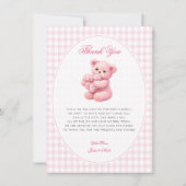 Pink Gingham Teddy Bear Neutral Baby Shower 招待状 (正面)