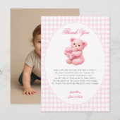 Pink Gingham Teddy Bear Neutral Baby Shower 招待状 (正面/裏面)