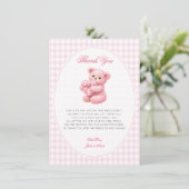 Pink Gingham Teddy Bear Neutral Baby Shower 招待状 (スタンド正面)