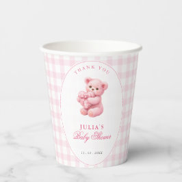 Pink Gingham Teddy Bear Neutral Baby Shower 紙コップ