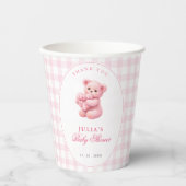 Pink Gingham Teddy Bear Neutral Baby Shower 紙コップ (正面)