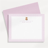 Pink Gingham Teddy Bear Nursery Note Card 案内状