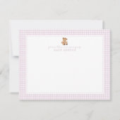 Pink Gingham Teddy Bear Nursery Note Card 案内状 (正面)