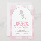 Pink Gingham Tennis 11th Birthday Party for Girls  招待状 (正面)