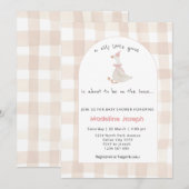 Pink Gingham Watercolor Goose Girl Baby Shower 招待状 (正面/裏面)