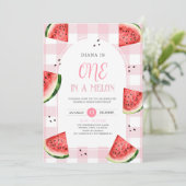 Pink Gingham Watermelon First Birthday Invitation 招待状 (スタンド正面)