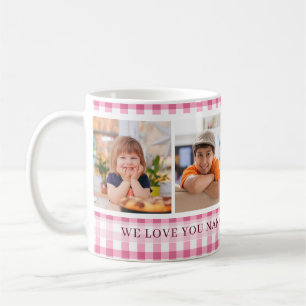 Pink Gingham We Love You Nana 4 Photo Collage コーヒーマグカップ