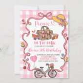 Pink Gingham Whimsical Picnic Birthday Invitation 招待状 (正面)
