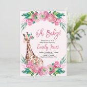 Pink Giraffe Floral Baby Shower 招待状 (スタンド正面)