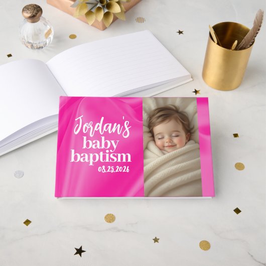 Pink Girl Baby Baptism Christening Guest Book ゲストブック (正面見開き)