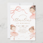 Pink Girl Ballerina 1st Birthday Party 招待状 (正面)