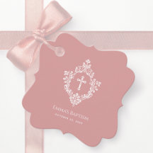 Pink Girl Baptism Dusty Rose Elegant Cross & Crest